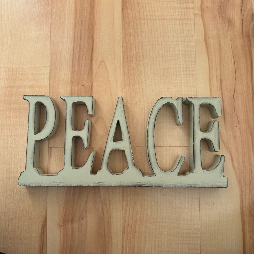 Cream Wooden Peace Sign Decor